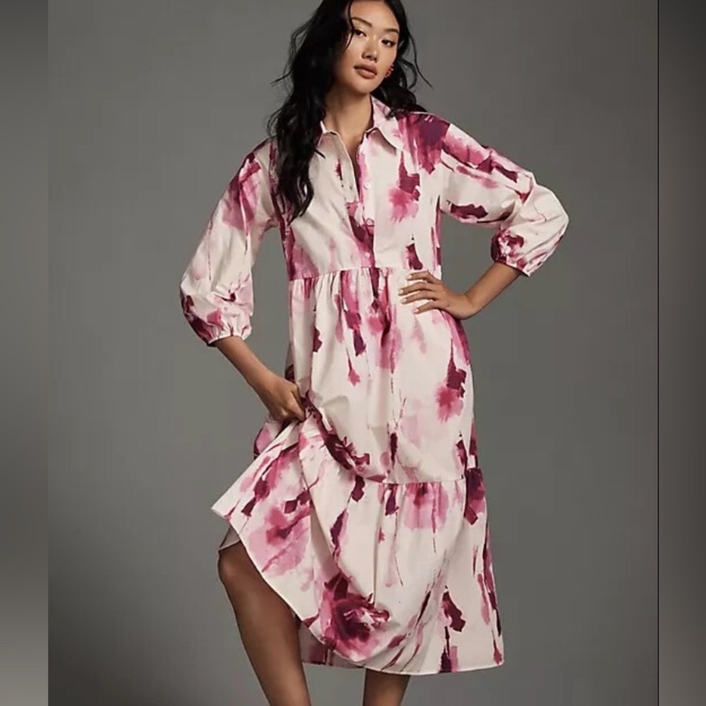 Anthropologie - Maeve Bettina Pink and White Floral Dress